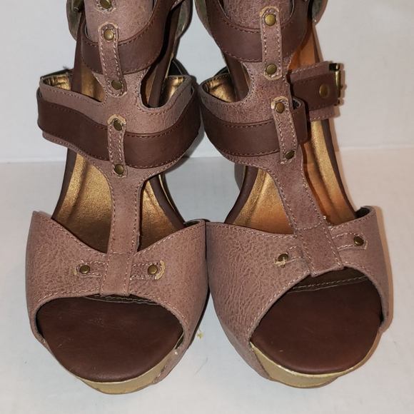 Qupid brown open toe strappy wedges - Picture 5 of 7